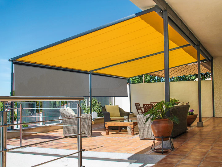 Image of 2-field motorised pergola covering residential patio area